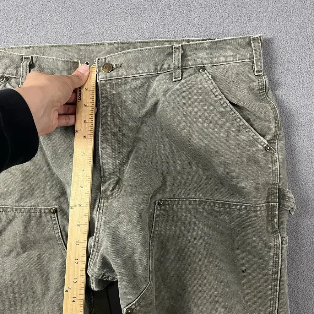 Carhartt Pants Mens Size 38x32 Green Double Knee Canvas Dungaree Workwear